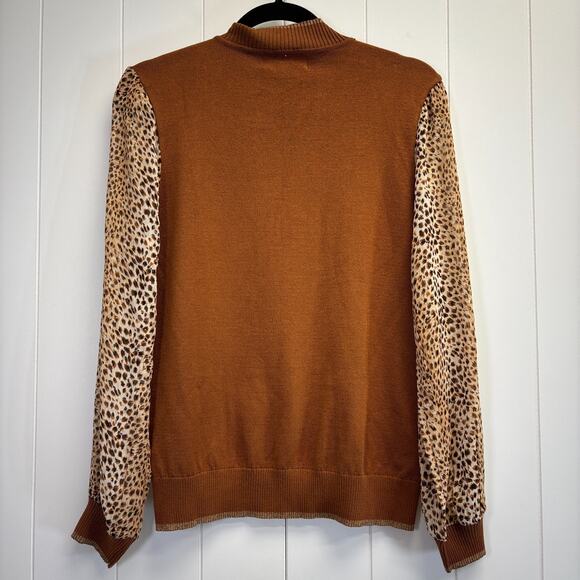 By Design Womens Animal Print Old Money Sweater Size M Sienna Brown Mob Wife - Picture 2 of 8